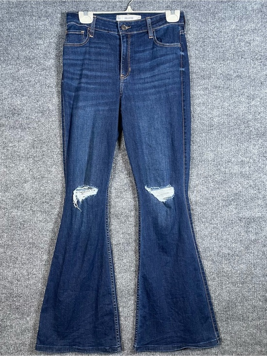 Hollister Denim - Hollister Womens 8R W29 High Rise Flare Dark Wash Distressed Jeans Stretch Y2K